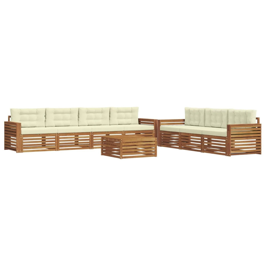 vidaXL Outdoor-Sofagarnitur 8-teilig aus Akazienholz in U-Form mit Kissen, Farbe Natur und Creme - Bild 2