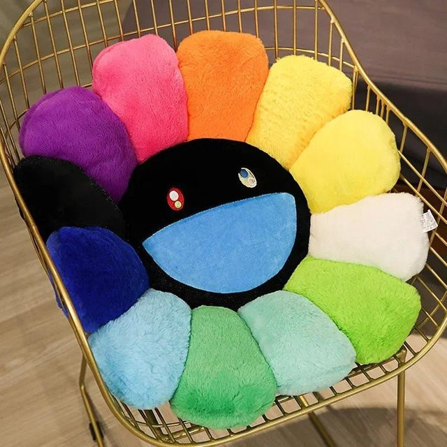 Regenbogen Sonnenblume Plüschkissen in Multicolour, rundes Dekokissen für Sofa und Büro, B/T/H: 60 x 60 x 60 cm - Bild 1