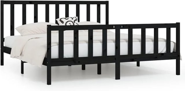 vidaXL Massivholzbett aus Kiefer in Schwarz, B/T: 200 x 200 cm - Bild 1