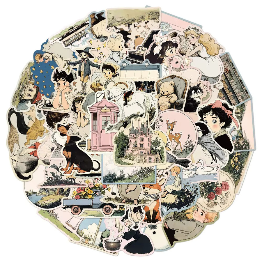 GOGOTU Cartoon Mädchen Retro Märchen Welt Aufkleber, 50-teiliges Set - Bild 3