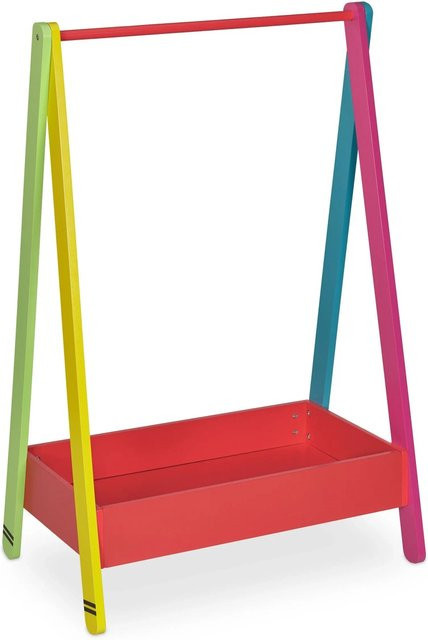 Relaxdays Kleiderständer für Kinder aus MDF und Kiefernholz in Bunt mit Ablagefach, H x B x T: 99 x 64,5 x 42 cm - Bild 1