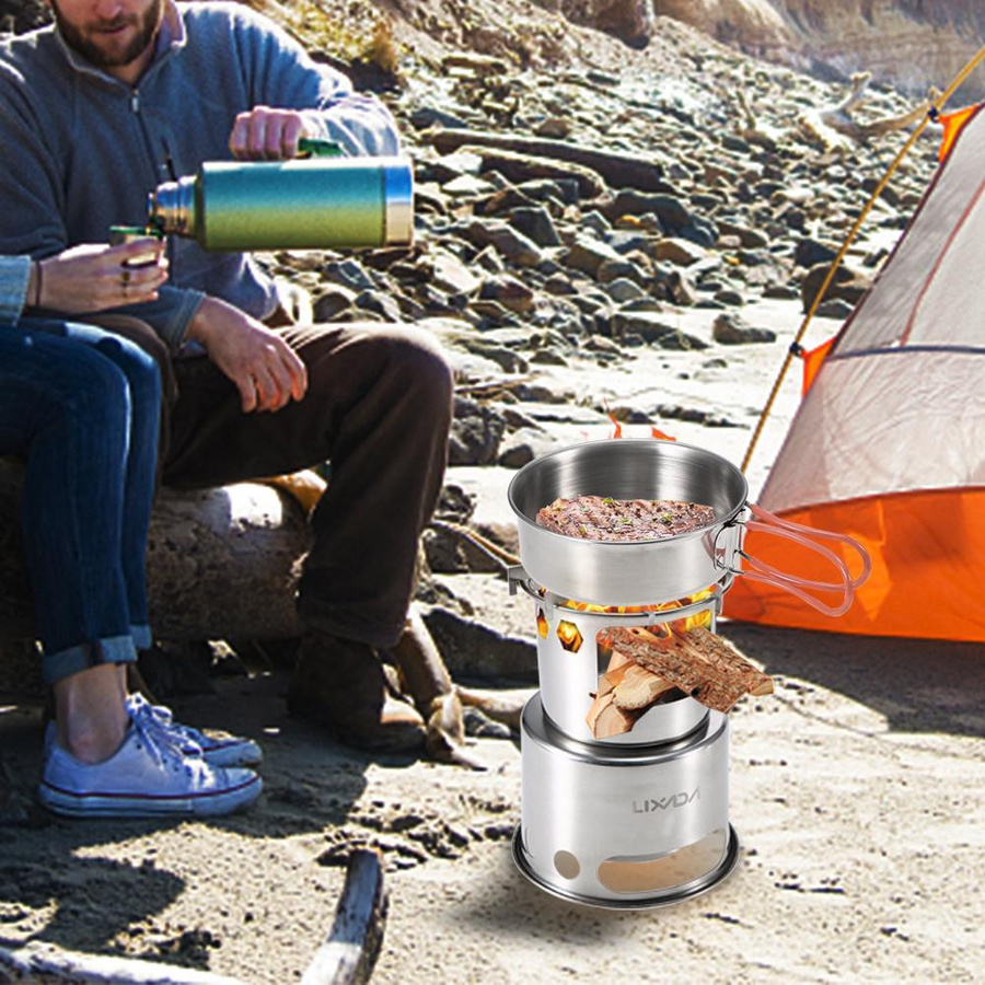 Lixada Tragbarer Holzofen aus Edelstahl in Silber für Camping und Picknick - Bild 3