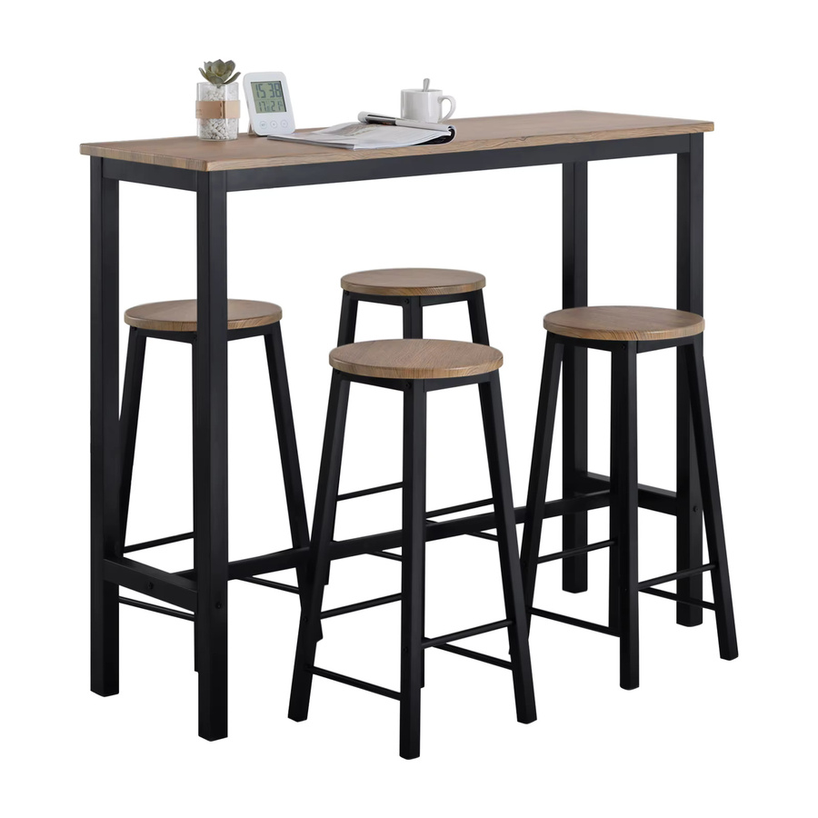 SoBuy OGT22 5-teiliges Bartisch Set in Braun-Schwarz im Industrie-Design mit Esstisch und 4 Barhockern - Bild 2