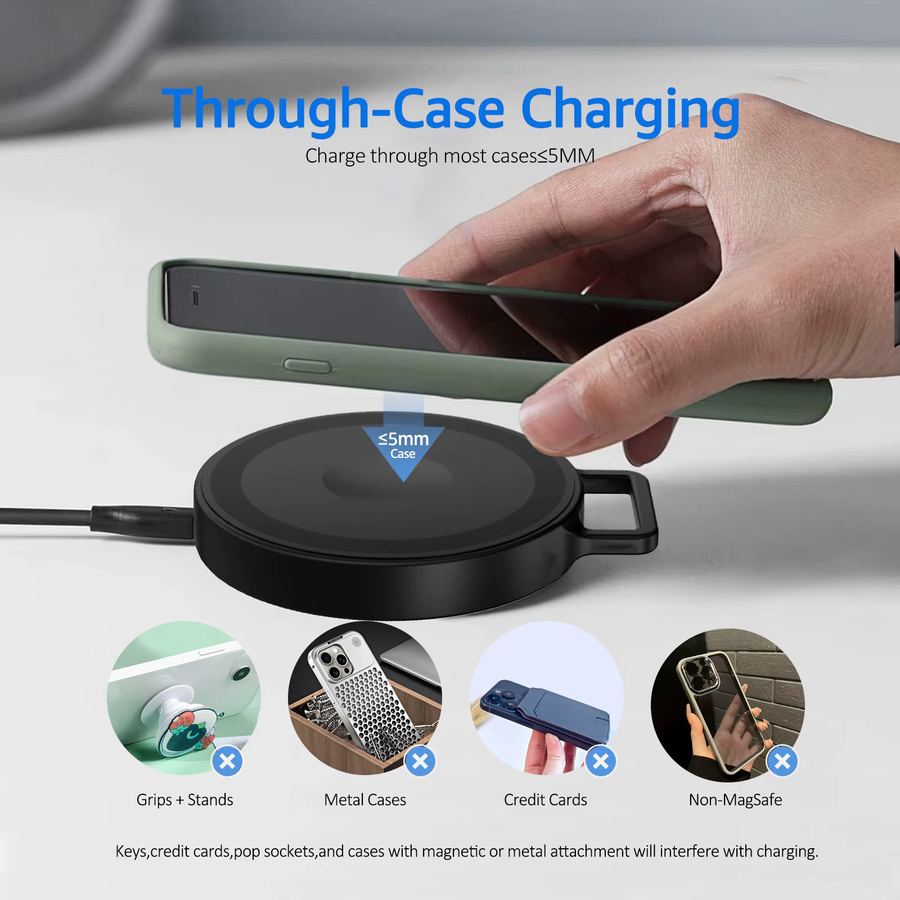 ILEPO 3-in-1-Ladestation als kabelloses Reise-Mini-Ladegerät mit Schlüsselanhänger für iPhone 12–16-Serie, AirPods und iWatch in Schwarz oder Weiß - Bild 4