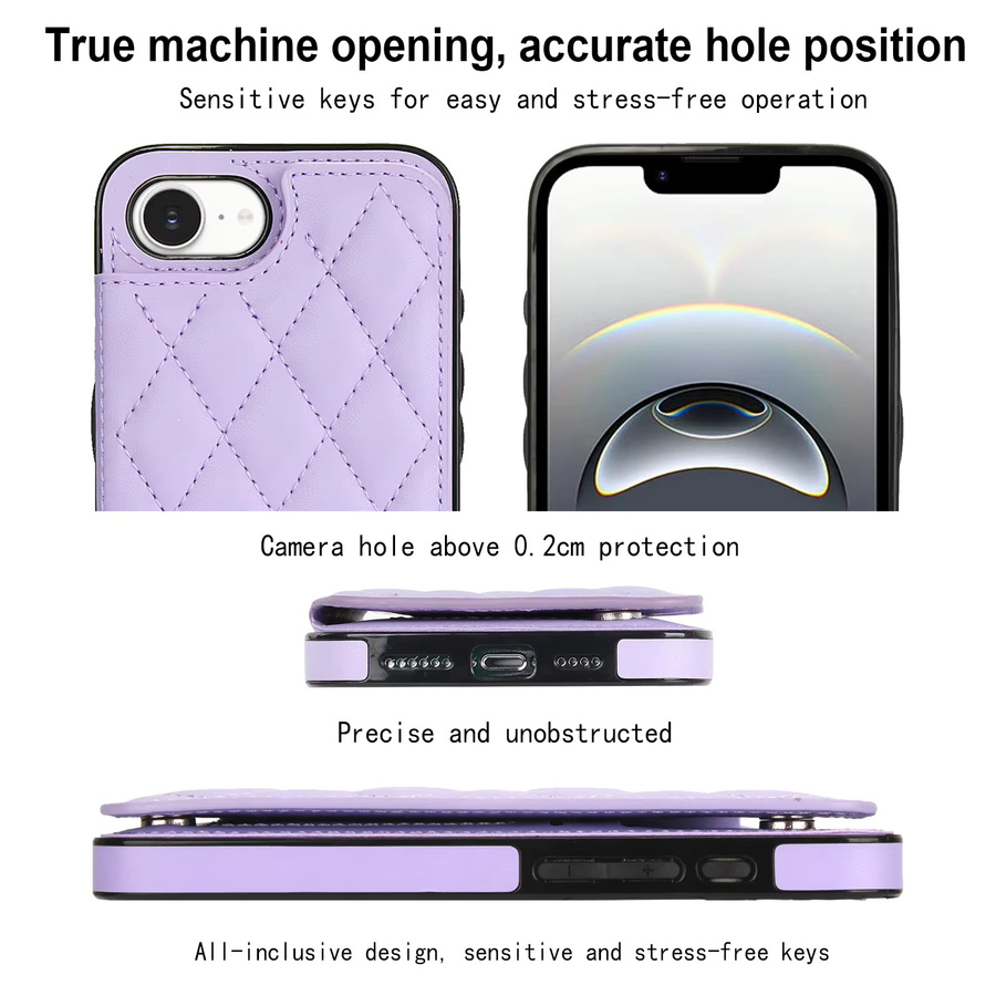 Leder-Brieftaschen-Hülle für iPhone 17e mit Doppelknopf, Kartenfach, RFID-Blockierung und Magnet-Flip in Gold oder Purple - Bild 4