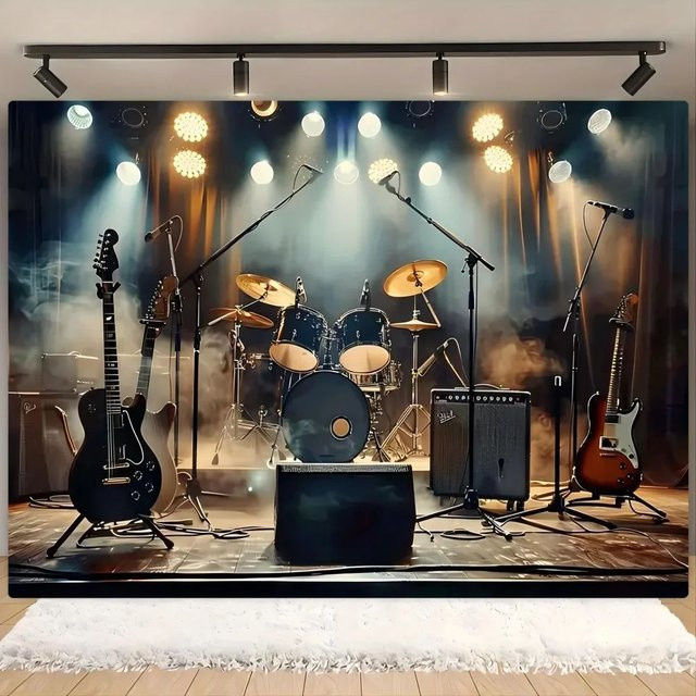 VIKAMA Rock Bühne Musikinstrument Wandteppich, Mehrfarbiger Wandbehang für Wohnzimmer und Schlafzimmer - Bild 1