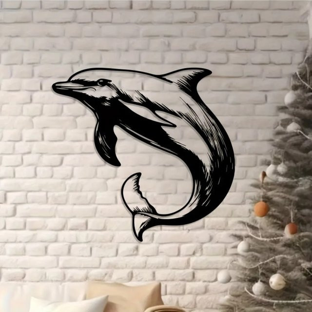 CIFBUY Metall Delfin Wandkunst Springende Delfin Skulptur als wetterfeste Ozean-Außendekoration für Garten Terrasse und Pool - Bild 1