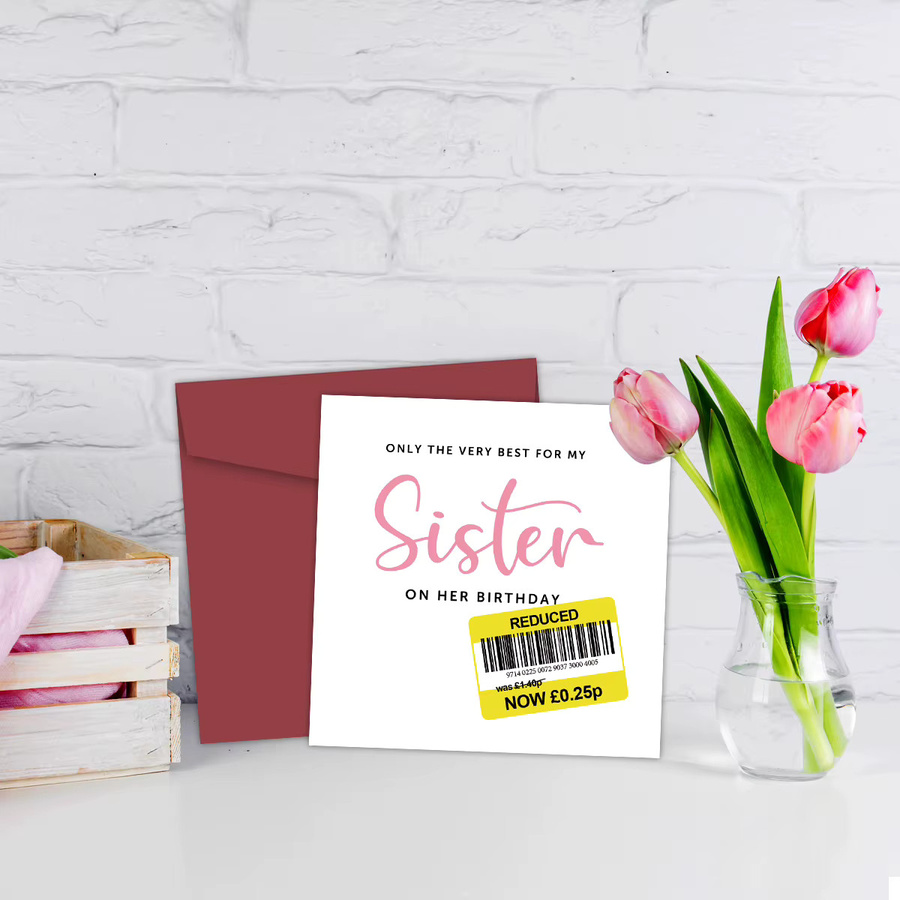 Lustige Geburtstagskarte für deine Schwester, weiße Grußkarte aus Papier mit Umschlag - Bild 2