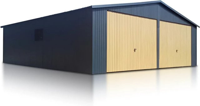 Liderstal Doppelgarage Standard aus Trapezprofilblech mit Satteldach und Schwingtor in Graphit, B: 700 cm, T: 600 cm, H: 270 cm - Bild 1