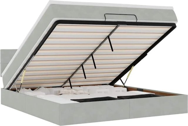 vidaXL Ottoman-Bett mit Matratze und LED-Unterbettbeleuchtung in Hellgrau, Samt, B/T: 160 x 200 cm - Bild 1