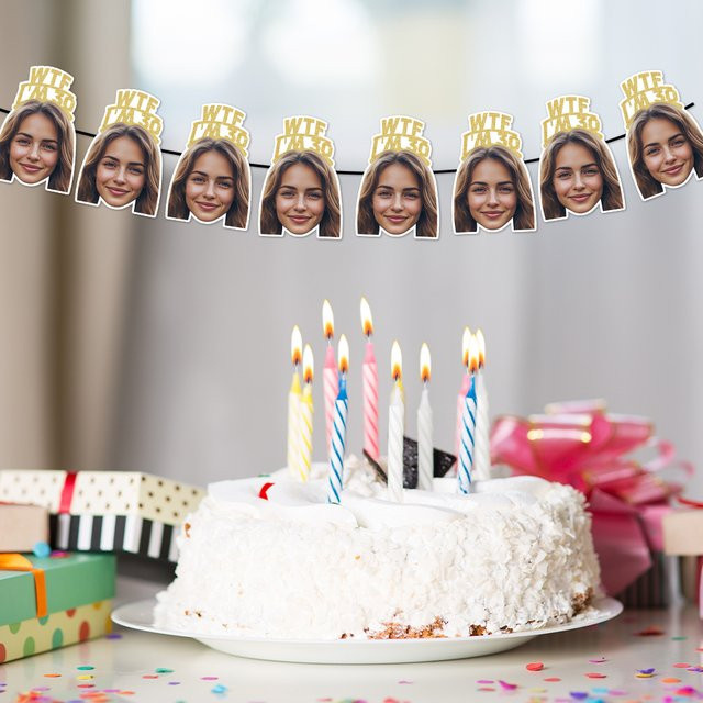 Personalisierte Geburtstag Party Banner mit Foto Gesicht aus Papier in Gold von joy-enlife - Bild 1
