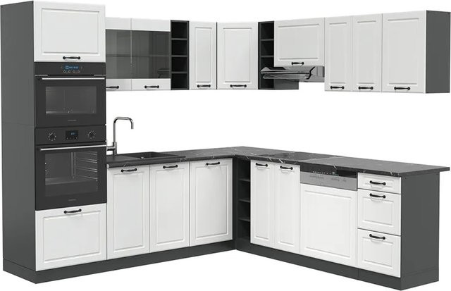 Vicco R-Line Eckküche Landhaus Stil in Weiß und Anthrazit B/T/H: 237 x 247 cm - Bild 1