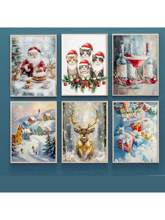 Potdemiel Leinwandmalerei Weihnachten mit Santa Claus und Winterlandschaft, Mehrfarbig - Bild 2