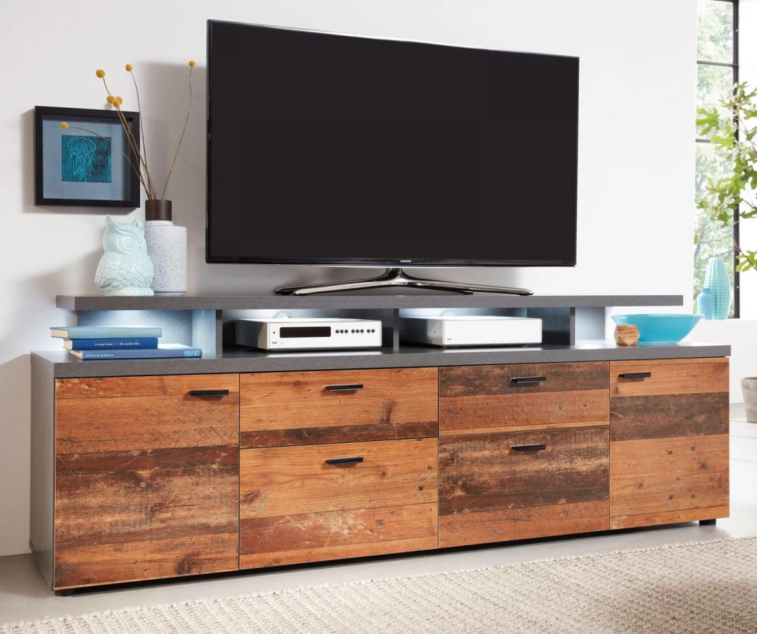 TV-Lowboard Noxa von TOP.FURN in Used Wood Altholz und Grau, Breite: 180 cm, Tiefe: 66 cm, Höhe: 47 cm - Bild 3
