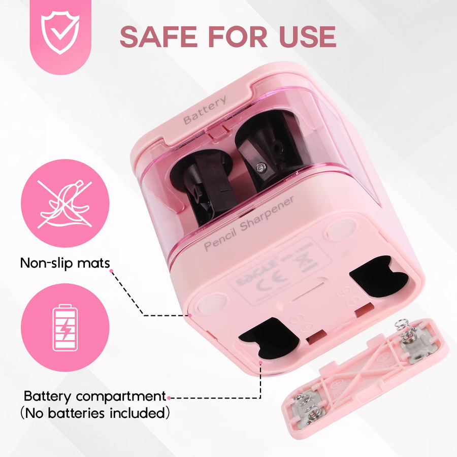 EAGLE Elektrischer Bleistiftspitzer in Pink mit zwei Löchern, USB/Akku Dual-Power und automatischem Stopp für Schule und Büro - Bild 4