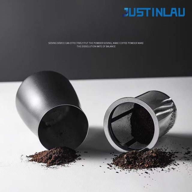 JUSTINLAU 3-in-1 Kaffeepulverfilter aus Edelstahl in Silber mit Sieb, Deckel und Pulverbecher - Bild 1