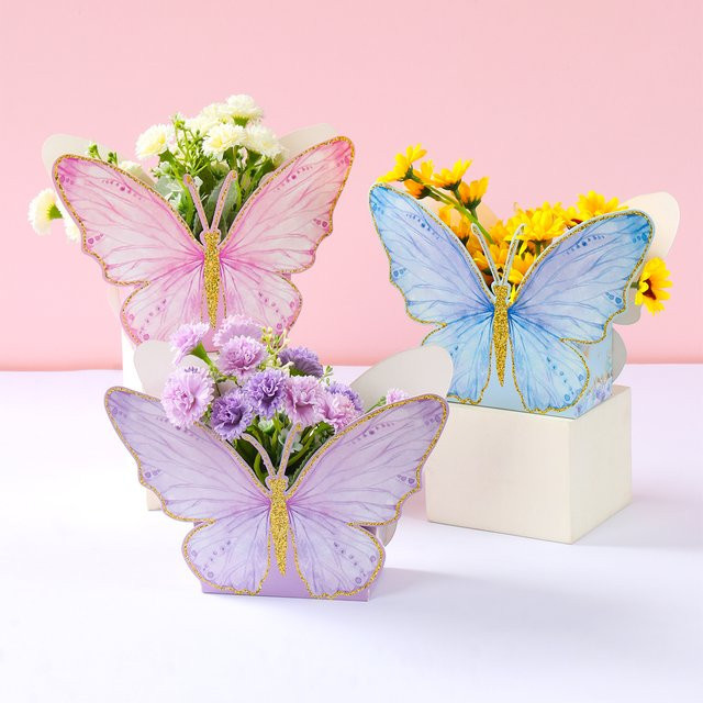 6 Stück Schmetterlings-Blumen-Süßigkeitsboxen aus Papier in Multicolour als Geschenkverpackung für Hochzeit, Babyparty und Geburtstag - Bild 1