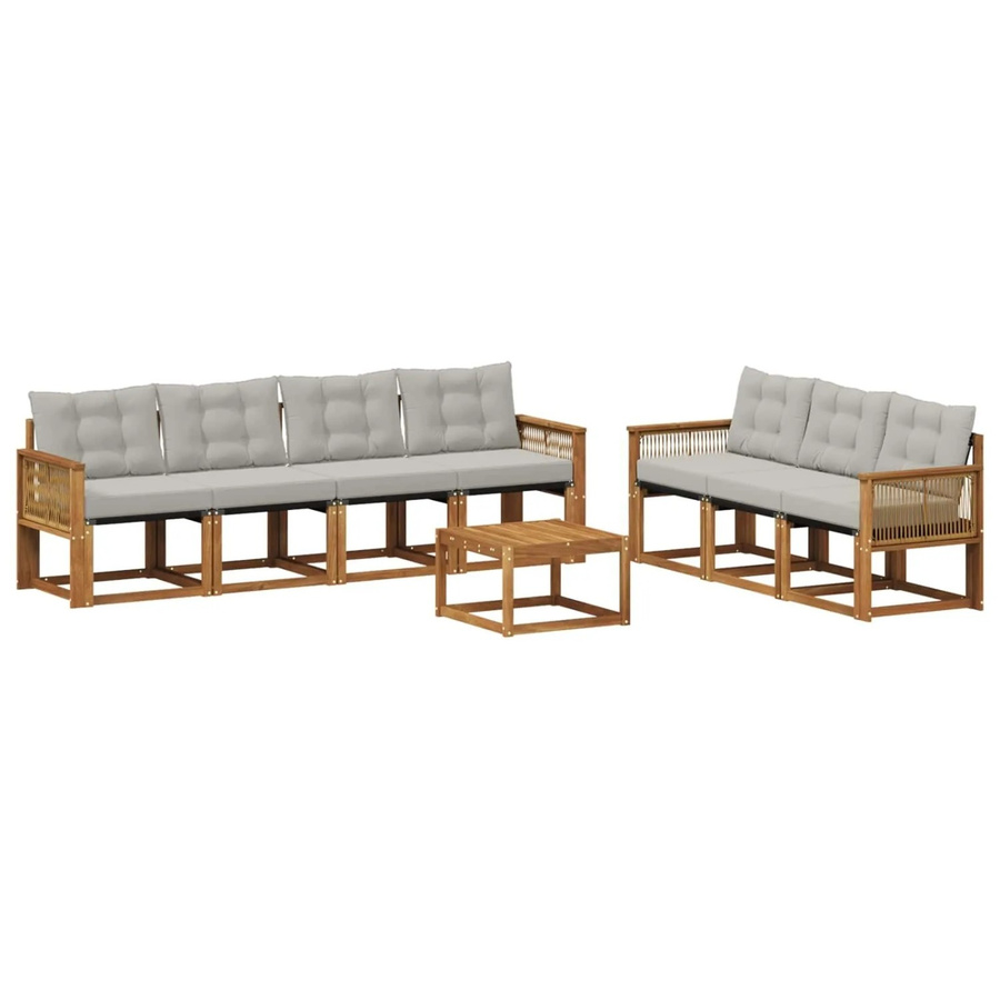vidaXL Outdoor-Sofagarnitur aus Akazienholz mit Textilene und Kissen, Hellgrau - Bild 2