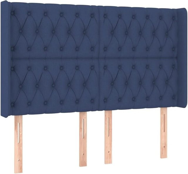 vidaXL Kopfteil mit Ohren in Blau aus Stoff, B/T/H: 163 x 16 x 118/128 cm - Bild 1