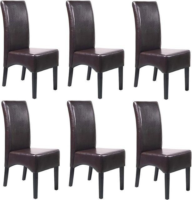 CHEFGASTRO 6er-Set Esszimmerstühle gepolstert in Braun mit Leder und Holzbeinen, B/T/H: 102 x 44 x 54 cm, Sitzhöhe: 47 cm - Bild 1