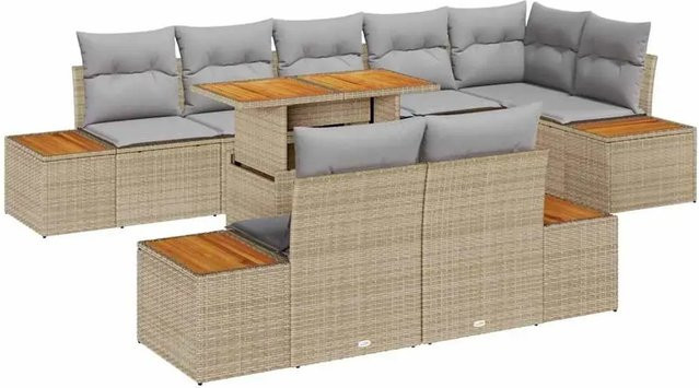 vidaXL 9-tlg. Garten-Sofa-Set aus Poly-Rattan in Beige mit L-Form und integrierter Stauraumfunktion - Bild 1