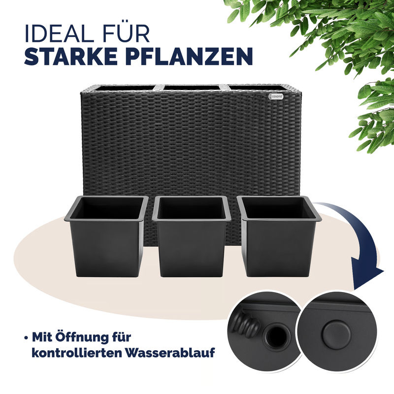 CASARIA Polyrattan Blumentopf Schwarz rechteckig H: 83 cm, B: 30,5 cm, T: 60 cm - Bild 5