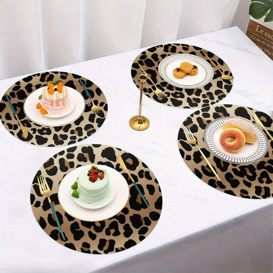 VIKAMA Set aus 4 runden Tischsets mit Leopardenmuster in Multicolour, rutschfest und hitzebeständig - Bild 2