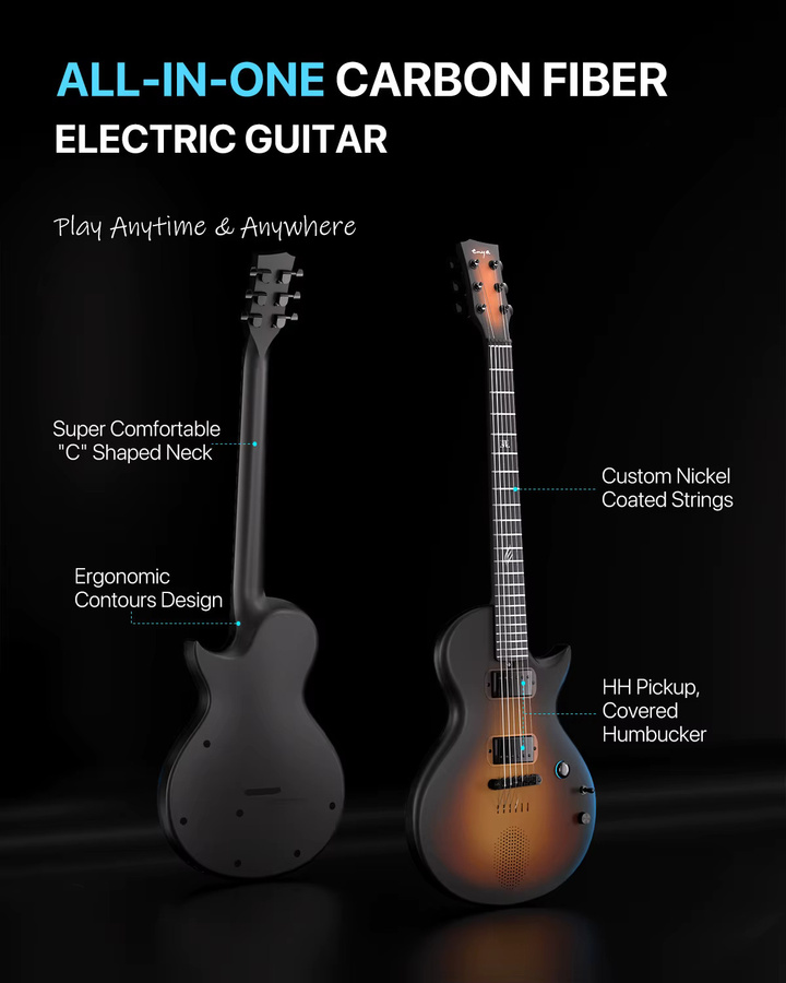 Enya Jack Signature Sonic JT Smart Elektrische Gitarre aus Kohlefaser mit 15W Bluetooth Lautsprecher in Sunburst - Bild 2