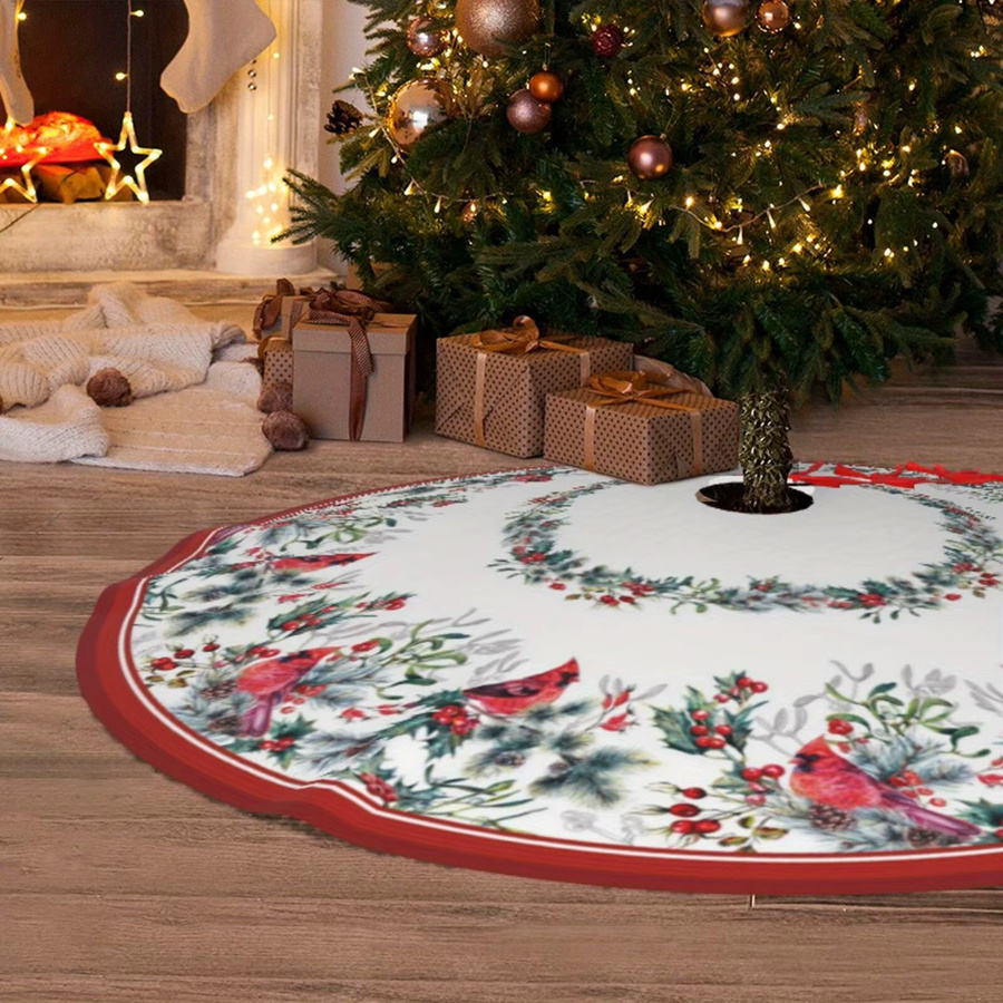 VIKAMA Weihnachtsbaum Rock mit roter Spitze und floralem Design in runder Form - Bild 3