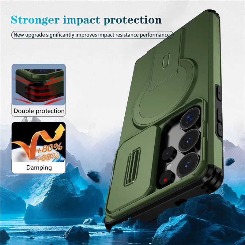Magnetische Armor-Hülle mit Halterung für Samsung Galaxy S26 S25 S24 S23 Ultra sowie A15 A25 A35 A55 A16 A26 A35 A56 A17 A37 A57 in Blau und Grün mit MagSafe Kompatibilität - Bild 2