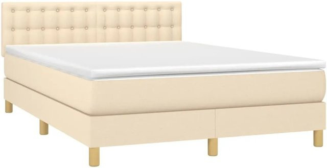 vidaXL Boxspringbett mit Matratze in Beige, Hybrid-Konstruktion mit LED-Unterbettbeleuchtung und USB-Ladeport, B/T: 140 x 200 cm - Bild 1