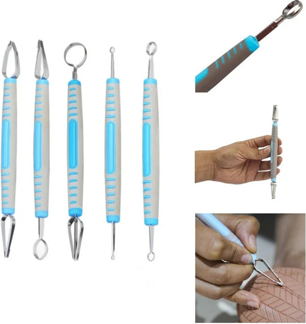 5er Set Keramik Textur Werkzeuge mit Doppel-Kopf-Ring-Messer und Kunststoffgriff für DIY Ton- und Keramikarbeiten - Bild 1