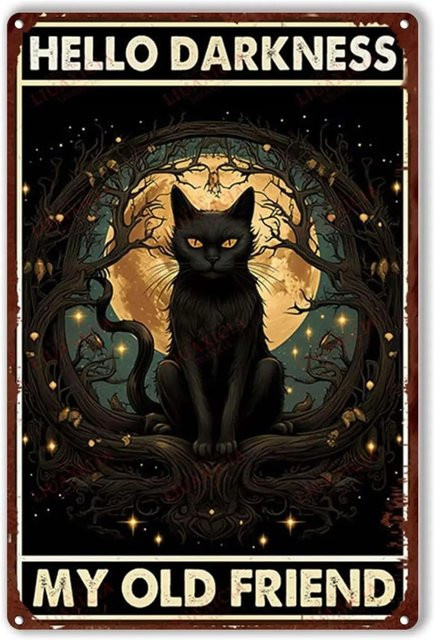 Retro Blechschild CIFBUY mit schwarzer Katze und rotem Mond für deine Halloween Dekoration - Bild 1