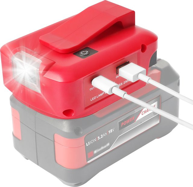 Einhell Akku-Adapter für 18V Akkus mit USB-C und PD 22,5W QC3.0 Anschluss in Rot - Bild 1