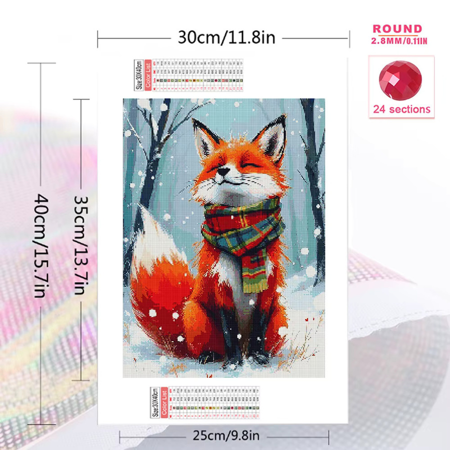 Momoart Diamantmalerei Fuchs Bastelset für Erwachsene und Anfänger, Mehrfarbiges Diamant-Mosaik mit Tier-Illustration zur Wandgestaltung, Durchmesser: 30,0 cm - Bild 2