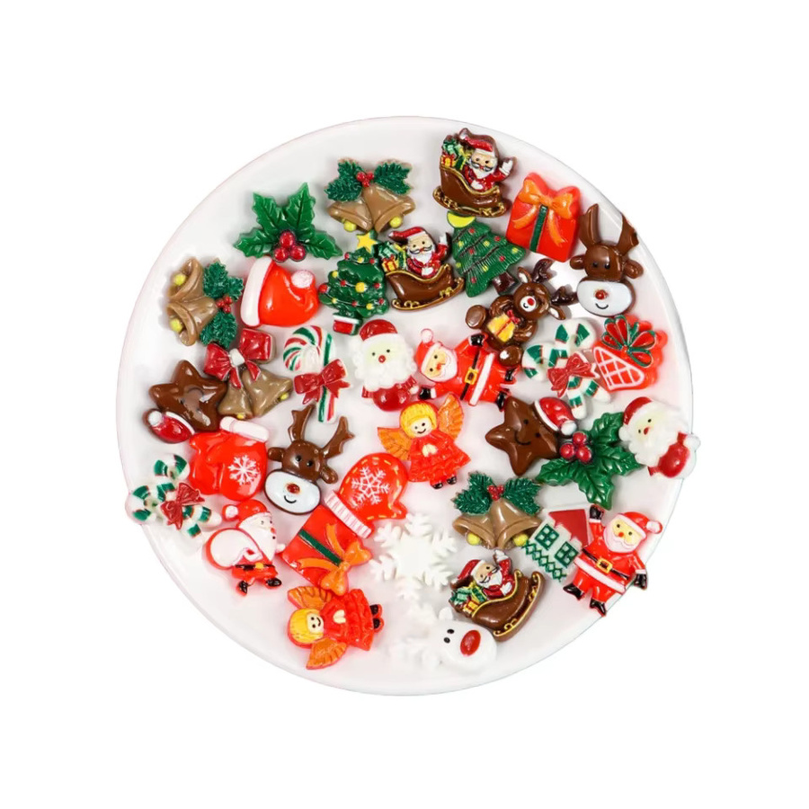 50 Stück Weihnachts-Cabochons aus Harz in Multicolor für Scrapbooking und DIY-Handwerk mit Motiven wie Santa, Schneemann und Schneeflocke - Bild 3