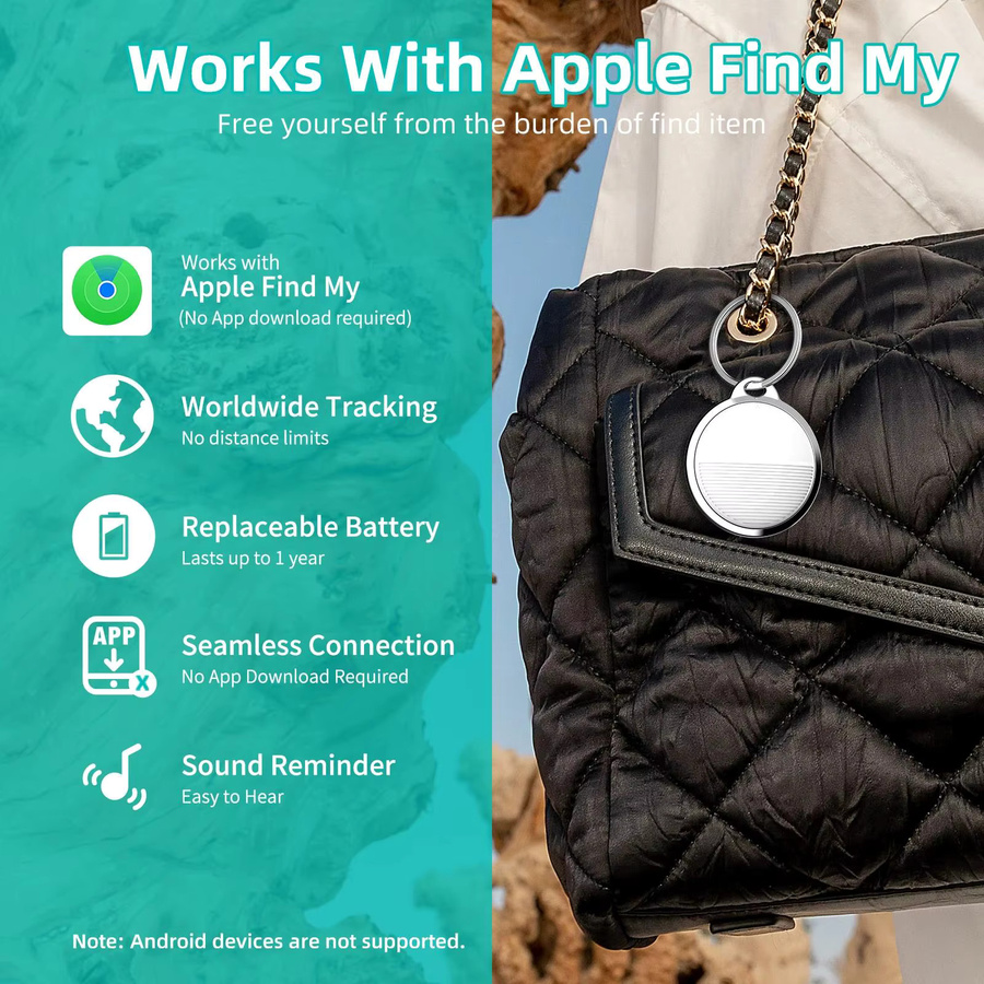Mini-GPS-Ortungsgerät für Apple iOS Find My App, Bluetooth Smart Tracker in Weiß für Schlüsselanhänger, Geldbörse, Fahrrad und Haustiere - Bild 3