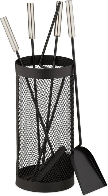 Relaxdays Kaminbesteck aus Metall in Schwarz, 5-teilig - Bild 1