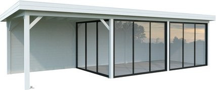 PALMAKO Pavillon Lenna aus Fichtenholz mit Pultdach, weiss lackiert, B/T/H: 916 x 340 x 245 cm - Bild 1