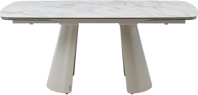 Vente-unique Esstisch Birfira in Weiß und Beige mit Keramikplatte in Marmoroptik, ausziehbar, B/T/H: 260 x 180 x 90 cm - Bild 1
