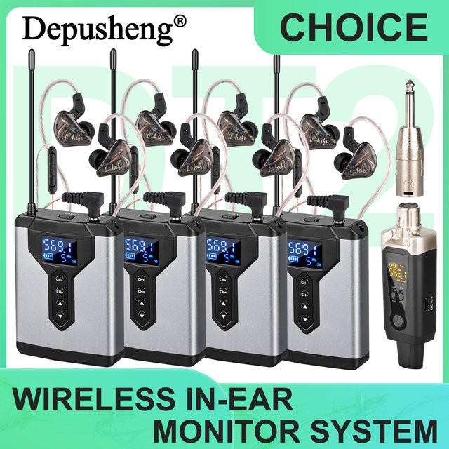 DEPUSHENG Stereo-UHF-In-Ear-Überwachungs-Funksystem mit Sender und Empfänger in Silber für Live-Musik, Bühne und Studio - Bild 1