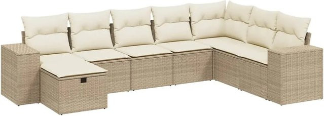 vidaXL 8-teilige Garten-Sofagarnitur in L-Form aus Poly-Rattan in Beige-Creme mit UV-beständigen Kissen und pulverbeschichtetem Stahlgestell - Bild 1
