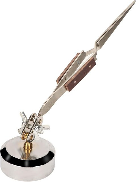 Neoglint Dritte Hand Pinzette mit 360 Grad Drehung, gerade Spitze und Kreuzverriegelung aus Edelstahl, Silber - Bild 1