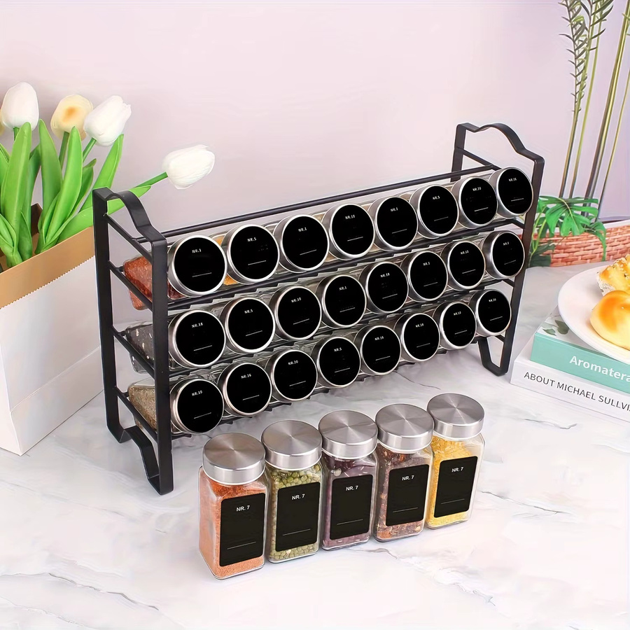 SIAZIH 25-teiliges Gewürzglas-Set mit Eisenständer, transparente Glas-Gewürzbehälter mit 120 ml Füllmenge und luftdichten Deckeln - Bild 5