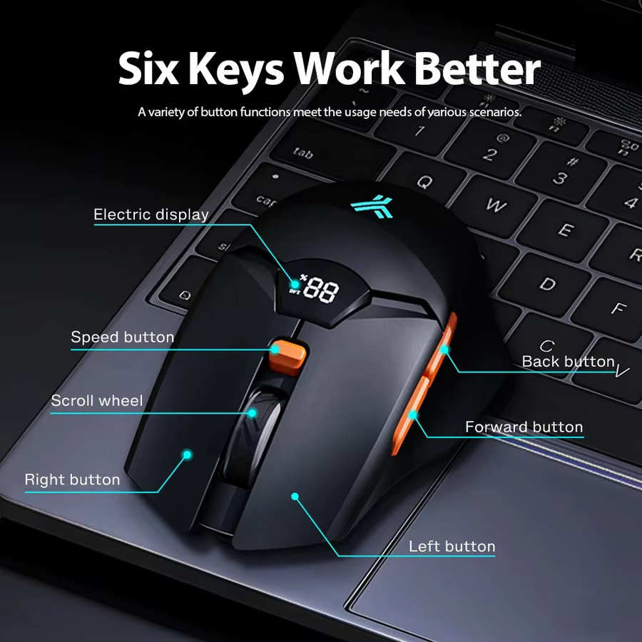 RESAUDGINE Kabellose Maus mit Bluetooth und 2,4G, 6-stufige DPI bis 6400, 600mAh Akku, Ergonomisches Design für PC und Laptop, Schwarz, Grau und Weiß - Bild 2