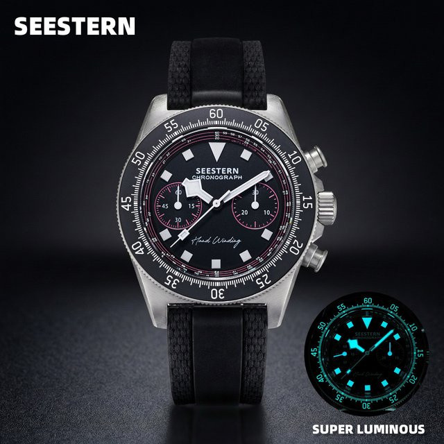 SEESTERN Chronograph, Handaufzug, Edelstahl, Blau, Saphirglas, Herren - Bild 1