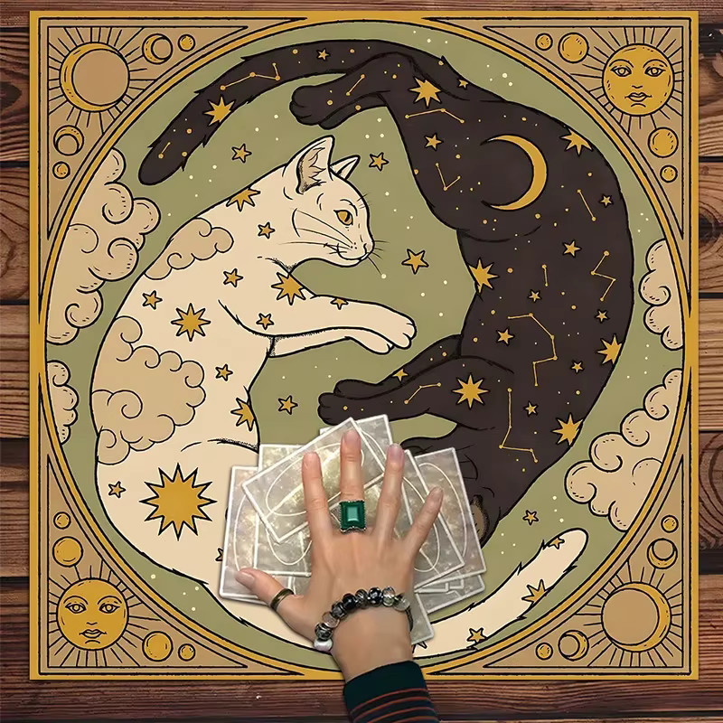 VIKAMA Mystery Tarot Tischdecke mit Katzenmotiv in Multicolour im Retro-Design - Bild 2