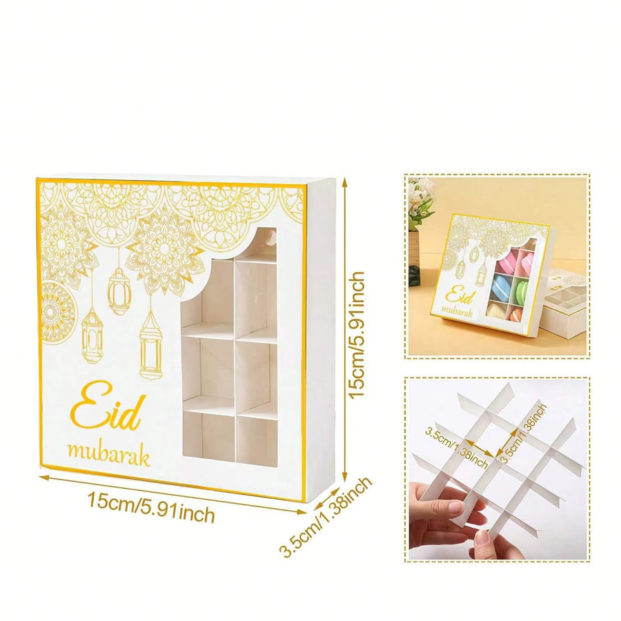 2er-Set Eid Mubarak Verpackungsboxen aus Papier in Grau für Kuchen, Süßigkeiten und Schokolade zur Ramadan Kareem Dekoration und Party - Bild 3