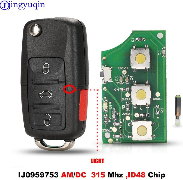 Jingyuqin ASK HL01J Remote Key Shell für Volkswagen VW Touareg, Flip Key Fob, Schwarz, 315 MHz, ID48 4B - Bild 1