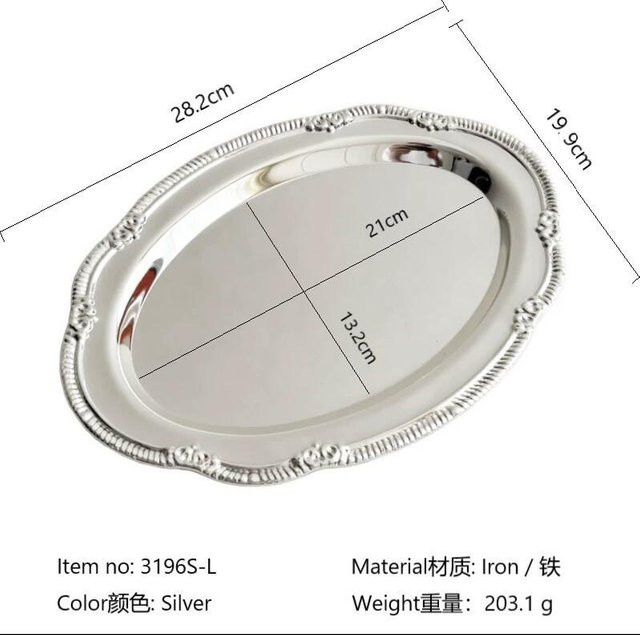 Vintage Silbertablett von Big Tree Home Furnishings, ovale Servierplatte aus Metall in Weiß für Desserts und Schmuckaufbewahrung, Breite: 28,2 cm - Bild 1